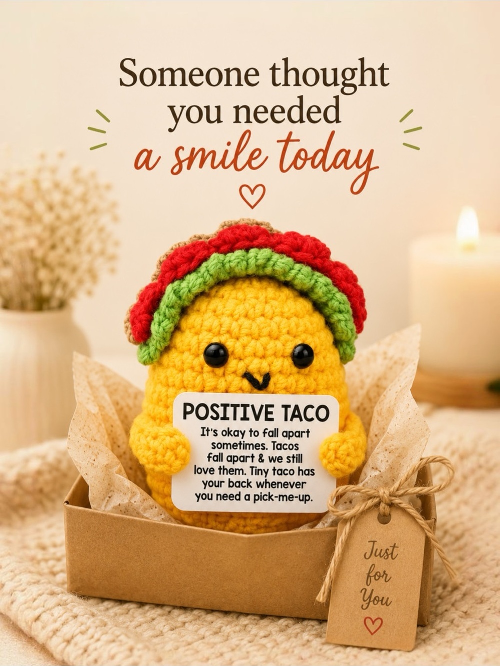 Emotional Support Taco Pocket Hug Gift Crochet Plush Encouragement NEW